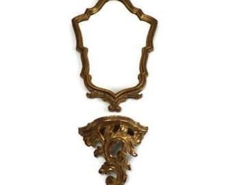 Vintage Wooden Mirror With Table Stand, Antique Wall Hanging Wooden Mirror with Stand, Victorian Gold Wooden Mirror