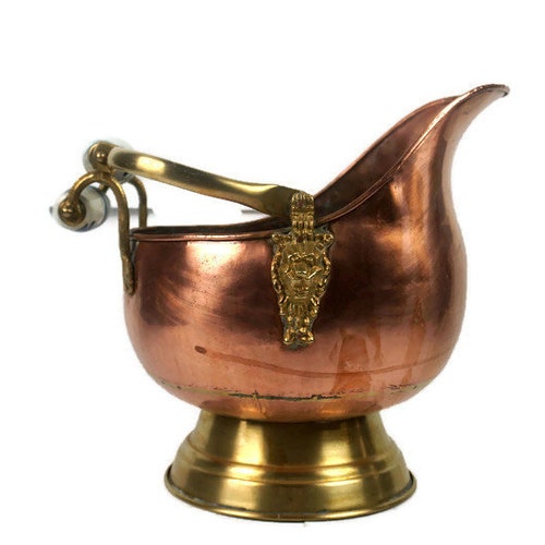 Extra Large Copper Planter with Lion Head Ornate, Copper Coal Bucket With Delft Handles, Vintage Copper store Jardiniere