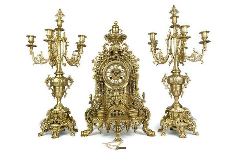 Antique Mantle Clock With Candle Holders Art Nouveau Mantle Etsy UK