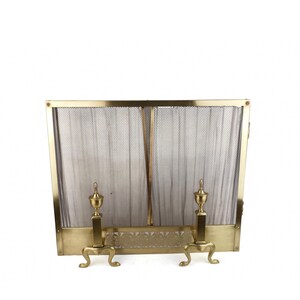 Retractable Fire Screen Retractable Brass Fireplace Screen With Andirons, 19th Century Fire ...
