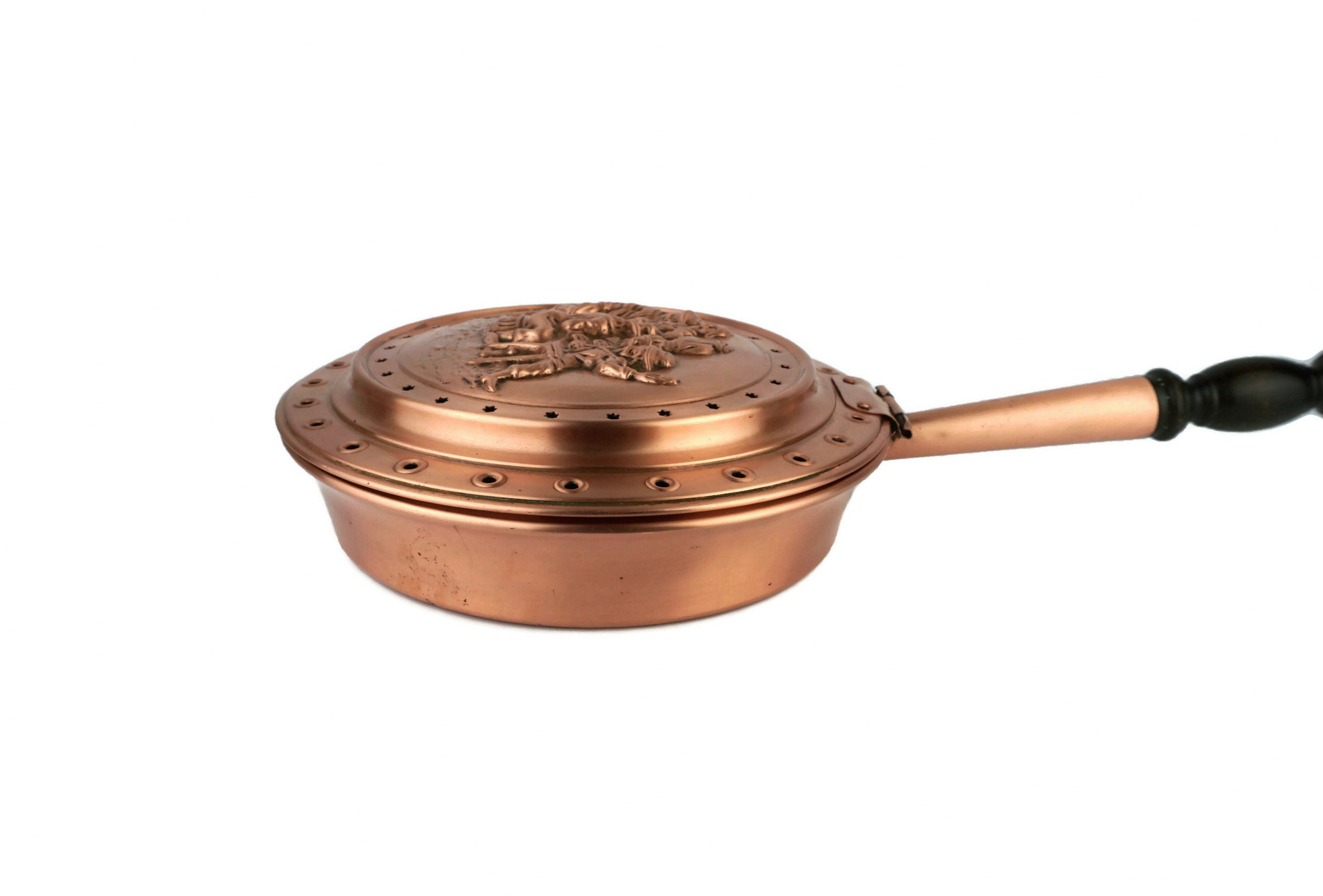 ♥️アンティークベッドウォーマー(寝床を温める道具)フランス又はイタリア銅製 Antique Copper Bed Warmer, French Copper Bed Warmer With Wooden
