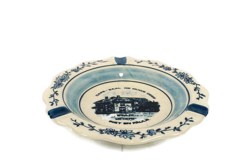 Vintage Delft Hand Painted Ceramic Ashtray, Delft Blue Holland