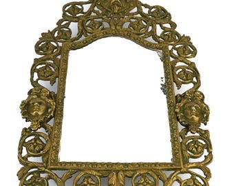 Espejo de latón antiguo, espejo de pared del siglo XIX, espejo de pared de latón, espejo victoriano
