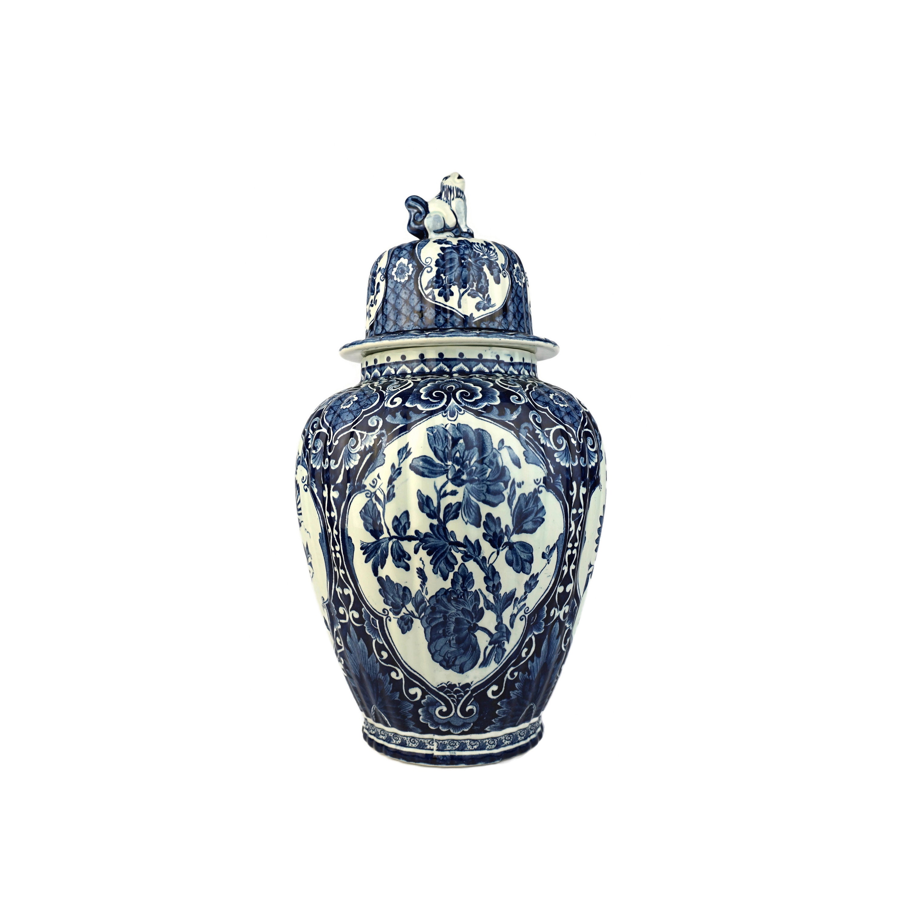 デルフトブルー ジンジャー；ロイヤルスフィンクスのフ−ドック壷、花