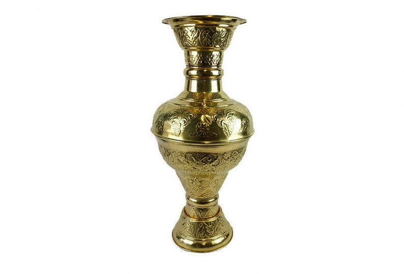 Antique Brass Vase, Extra Large Vase, Brass Engraved Vase image 2