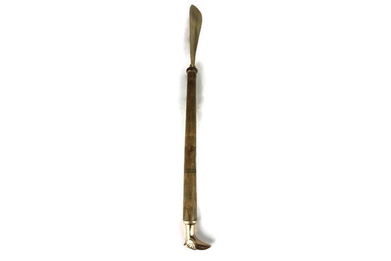 Brass Shoe Horn With Wooden Handle, Large Brass S… - image 9