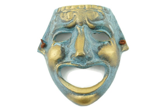 Vintage Brass Comedy Mask, Antique Comedy Wall Han
