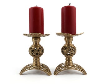 Bougeoirs Antiques en Laiton, Paire de Bougeoirs en Laiton