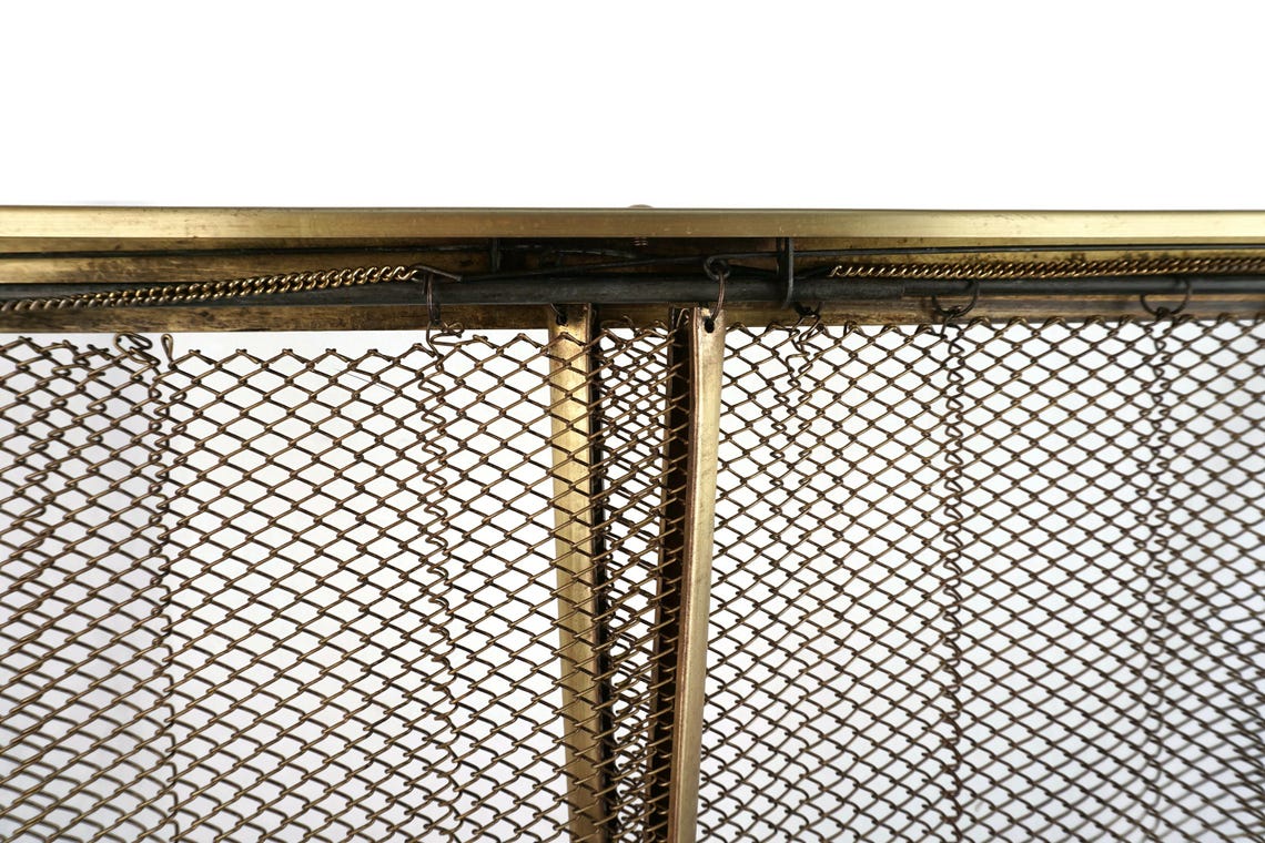 Retractable Fire Screen Retractable Brass Fireplace Screen With Andirons, 19th Century Fire ...