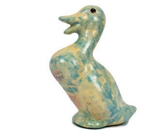 Figura de pato de cerámica, cerámica pintada a mano