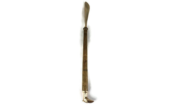 Brass Shoe Horn With Wooden Handle, Large Brass S… - image 8