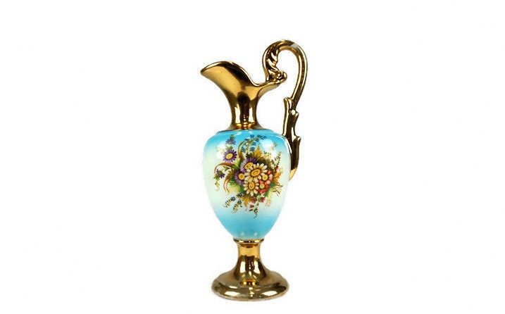 Antique Ceramic Amphora Vase Italy, Gold Ceramic Vase