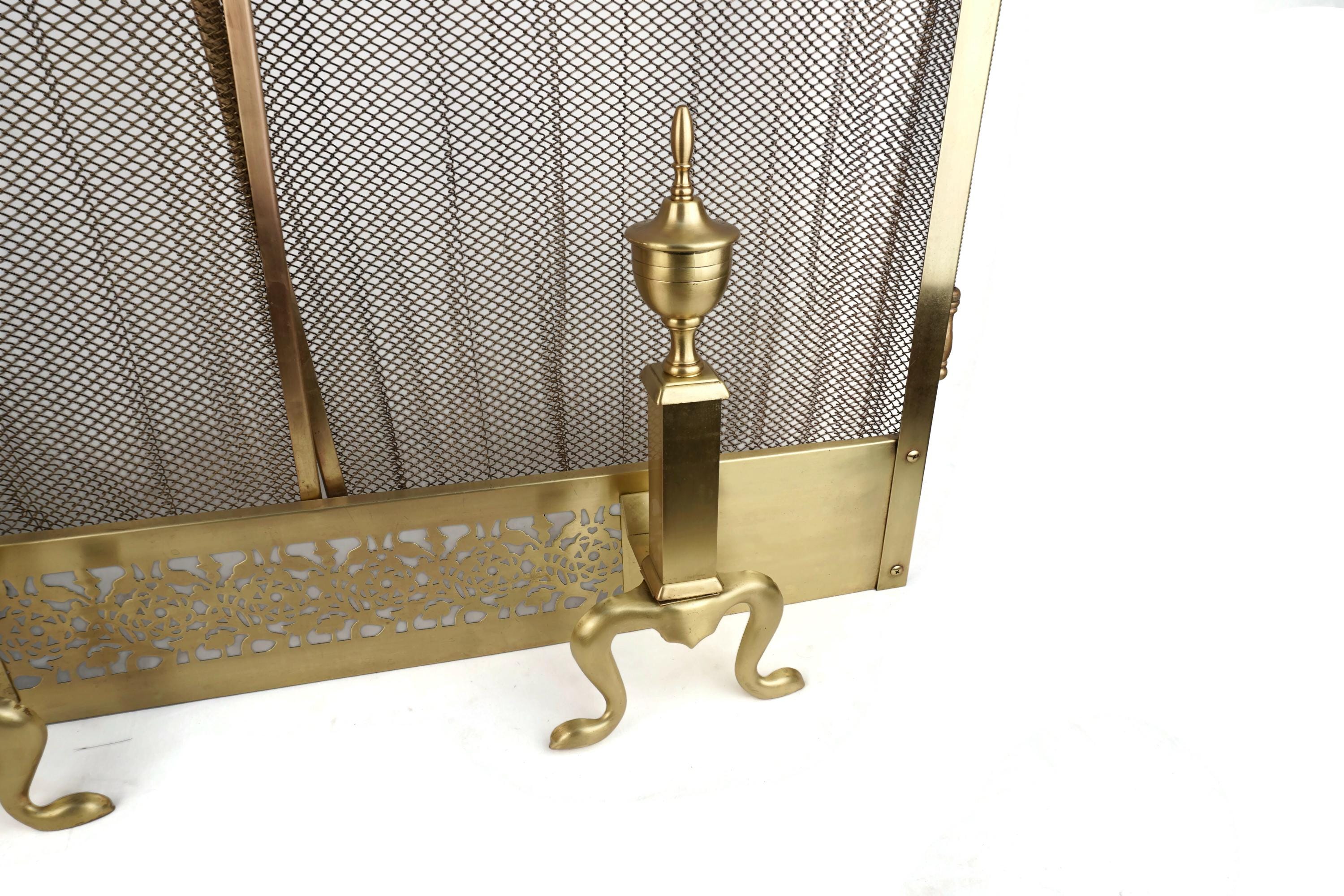 Retractable Fire Screen Retractable Brass Fireplace Screen With Andirons, 19th Century Fire ...