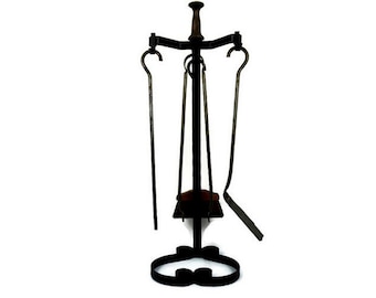 Vintage Large Iron Fireplace Tool Set