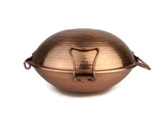 Vintage Copper Cookware, Hammered Copper Cooking Pot Cataplana, Copper Casserole Pot With Lid