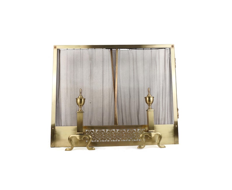 Retractable Fire Screen Retractable Brass Fireplace Screen With Andirons, 19th Century Fire ...