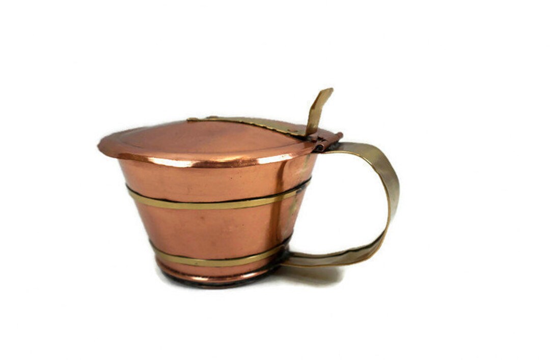 Vintage Copper Sugar Bowl With Lid and Brass Decoration Etsy