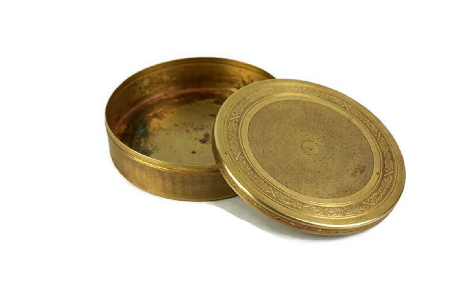 Antique Brass Engraved Snuff Box Etsy