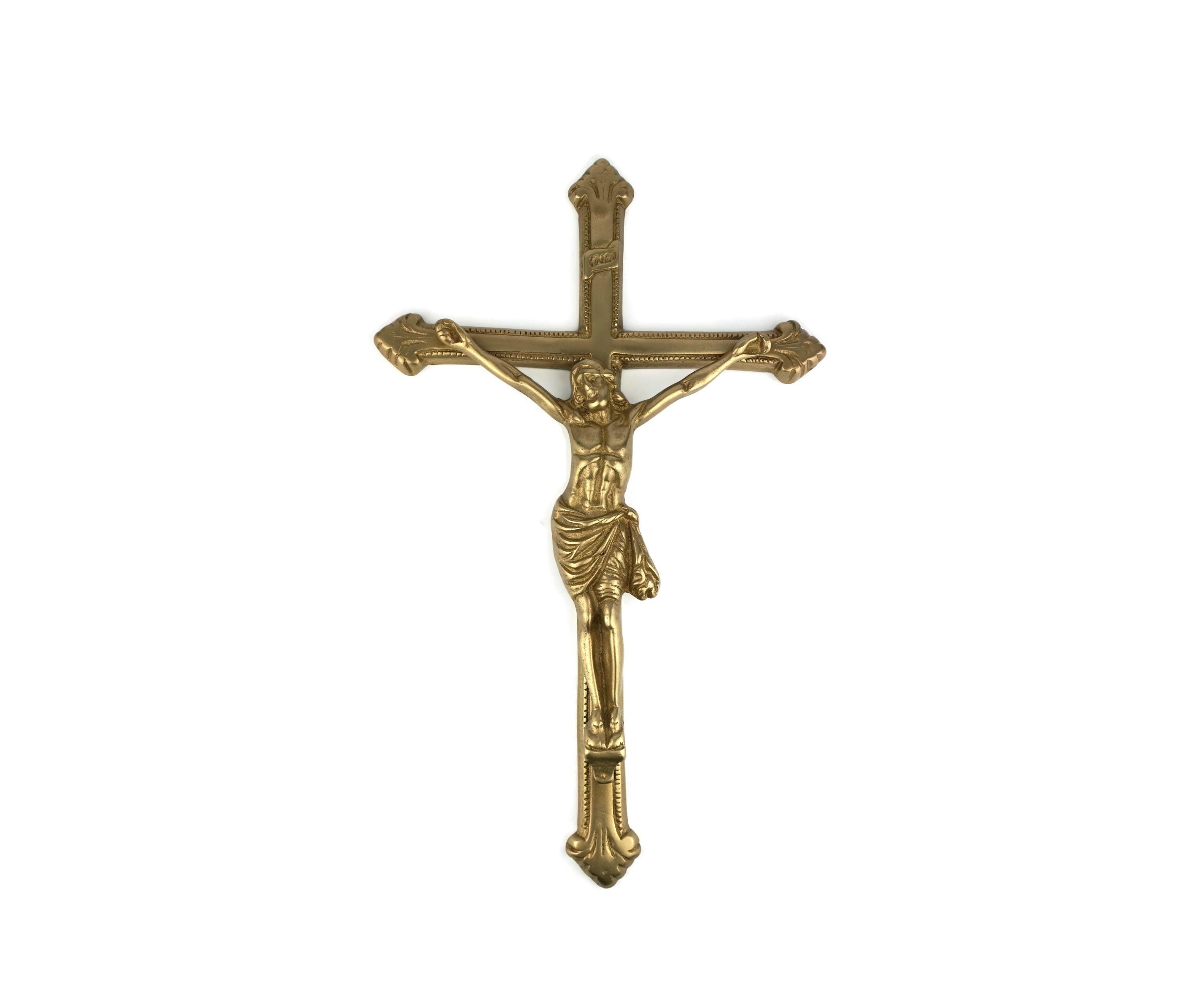 Jesus Cross Crucifix, Antique Catholic Brass Crucifix, Wall