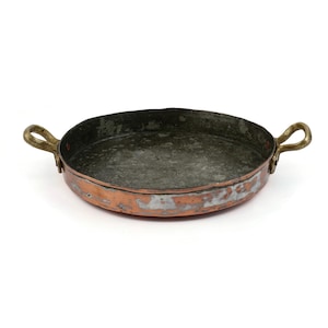 Vintage Copper Cooking Pan With Brass Handles, Copper Frying Pan, Copper Cookware