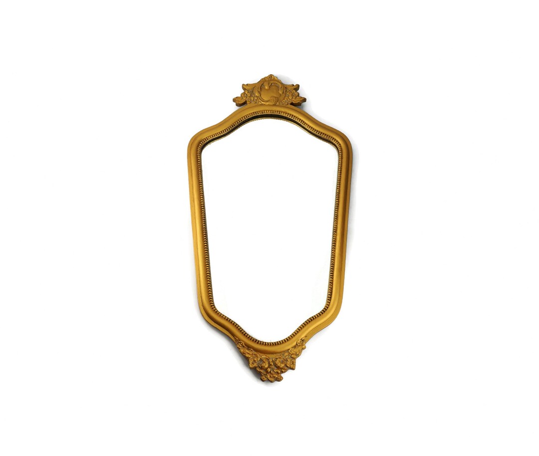 Antique Wooden Mirror With Gold Frame, Wall Hanging Wooden Mirror