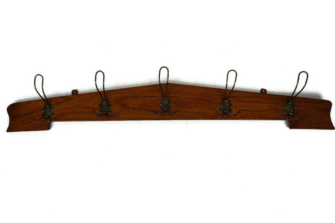Vintage Wall Coat Rack Wooden Large Coat Rack With Brass Hook Etsy