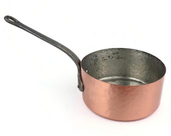 Cacerola de cobre martillado (Francia), sartén de cobre con mango de hierro forjado, decoración de cocina, utensilios de cocina forrados de estaño, regalo de decoración vintage