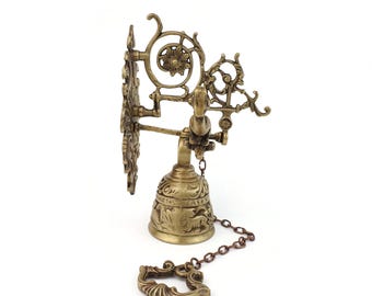 Antique Solid Brass Door Bell, Vintage Door Knocker, Monastery Pull Bell