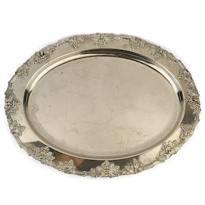 Vintage Stainless Steel Tray, Stainless Steel Tray, Wine Grapes Tray, Oval Tray