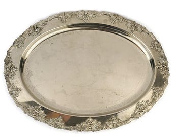 Vintage Stainless Steel Tray, Stainless Steel Tray, Wine Grapes Tray, Oval Tray