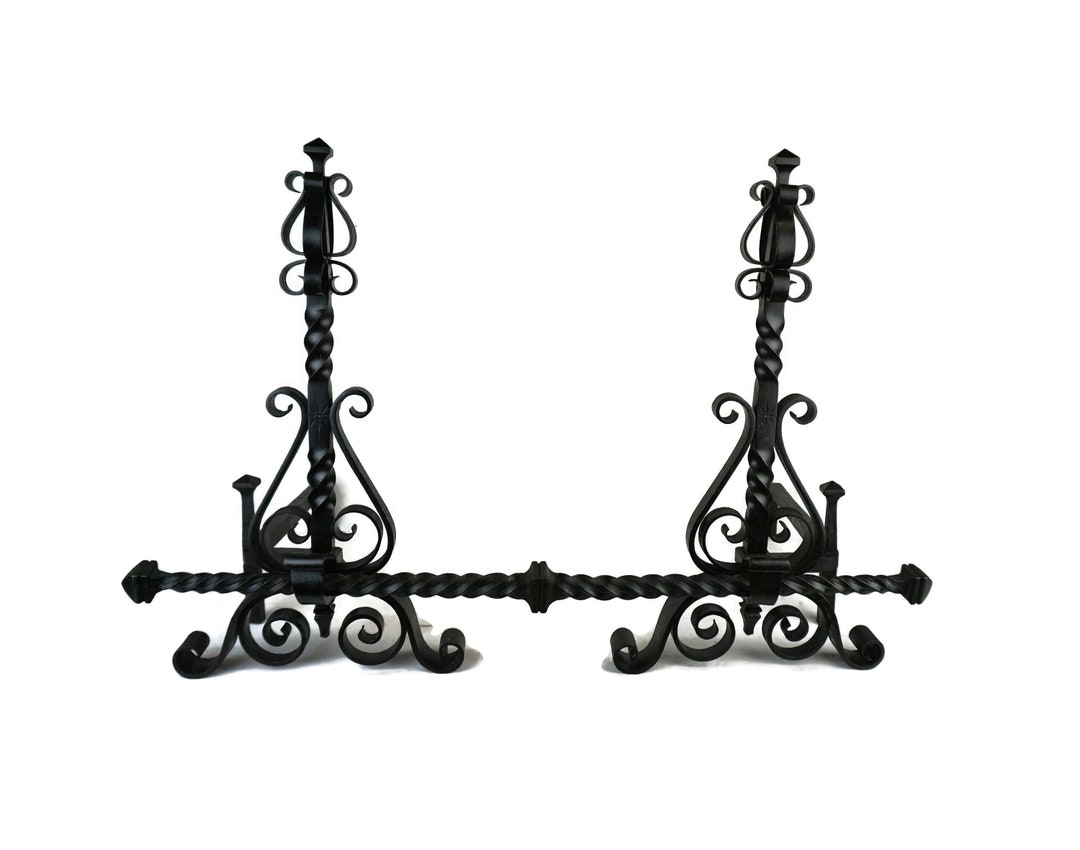 Antique Fireplace Andirons France, Iron Fireplace Andirons, 19th