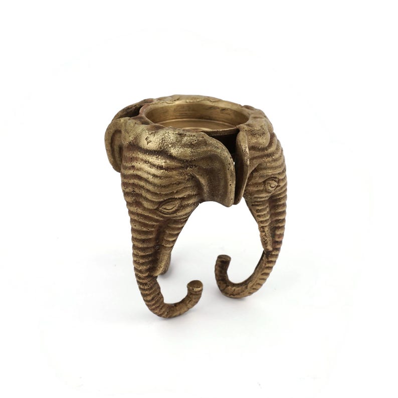 Portacandele antichi a forma di elefante, candeliere a forma di elefante in ottone immagine 5