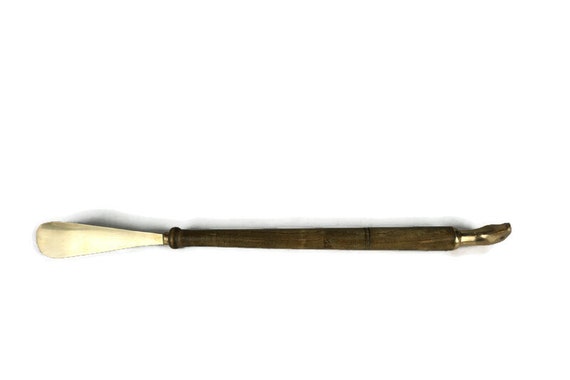 Brass Shoe Horn With Wooden Handle, Large Brass S… - image 3