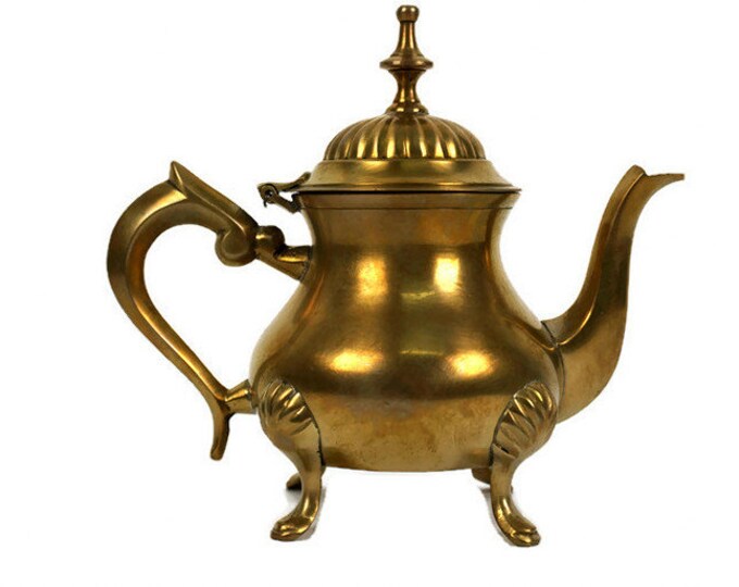 Moroccan Brass Teapot With Legs Antique Brass Teapot Morocco Etsy