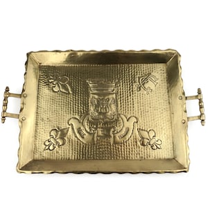Antique Brass Tray Ville de Bayonne, Handmade French Brass Tray, 19th Century Castle Tray France, Collectible Tray