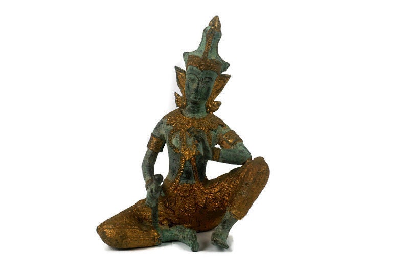 Antique Handmade Brass Sculpture Of Thai Prince Phra Aphai Mani, Bronze Sculpture, Vintage Statue