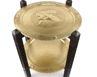 Folding Brass Table Trays, Antique Hand Engraved Brass Table Trays, Side Table Tray
