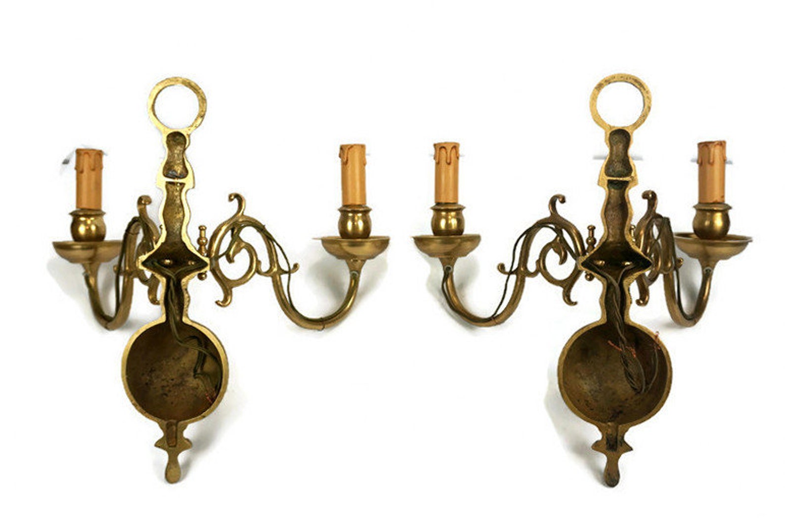 Antique French Sconces Vintage Brass Applique Light Set - Etsy