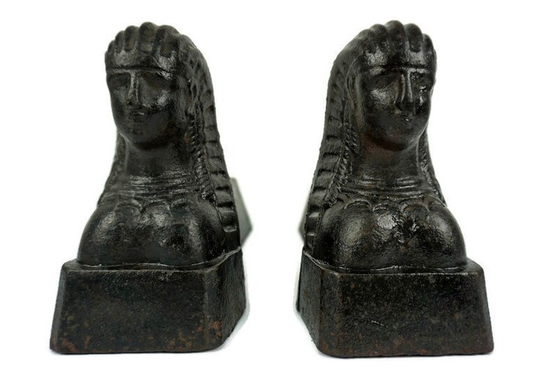 19th Century Cast Iron Andirons Egyptian Bust Cast Iron Etsy