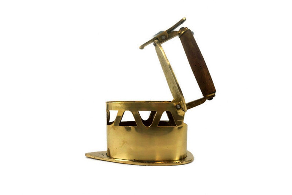 Vintage Brass Coal Iron With Wooden Handle Etsy