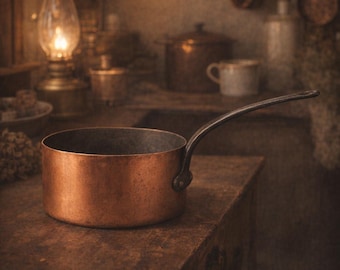 Vintage Kupfer Sauciere, Solide Kupfer Pfanne mit Eisengriff, Belgien