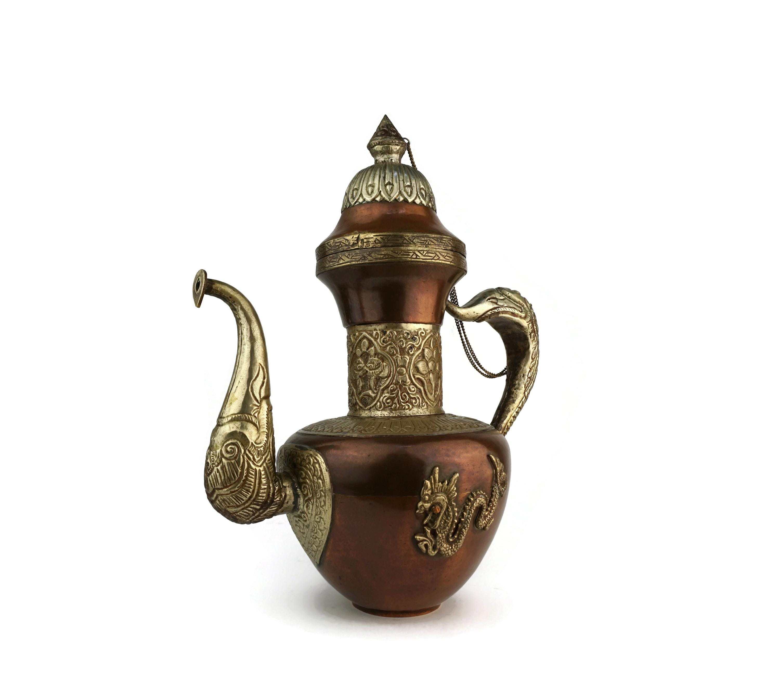 Tibetan Copper Pitcher, Antique Copper Pitcher Tibetan Style, Handmade ...