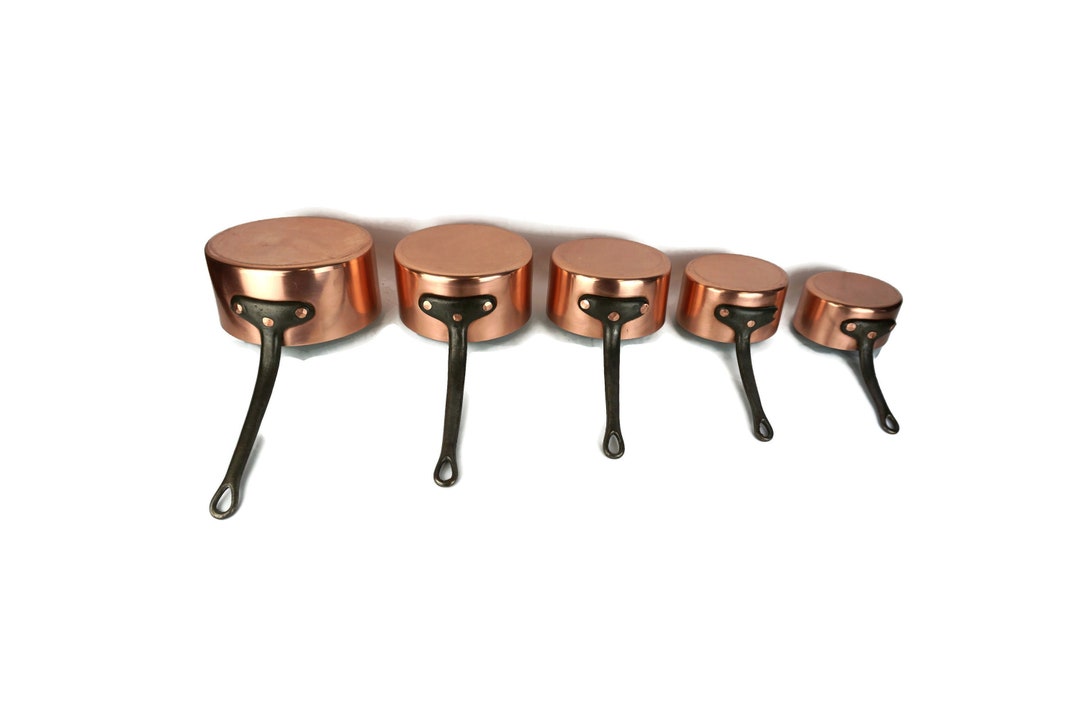 French Solid Copper Saucepan Set of 5 With Iron Handles Etsy