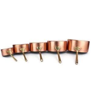 French Copper Saucepans Set of 5 With Brass Handles, Tin Lined, Cooper Cookware, Nesting Set, Kitchen Decor France