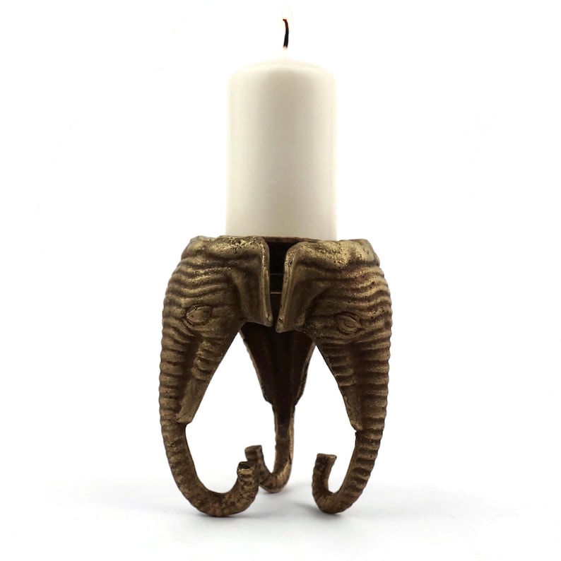Portacandele antichi a forma di elefante, candeliere a forma di elefante in ottone immagine 1