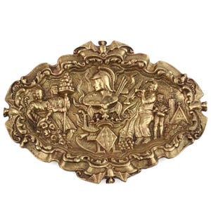 Antique Bronze Ashtray, Vintage Cast Bronze Embossed Ashtray, Roman Legionnaire, Festive Scenes and Bats Ashtray