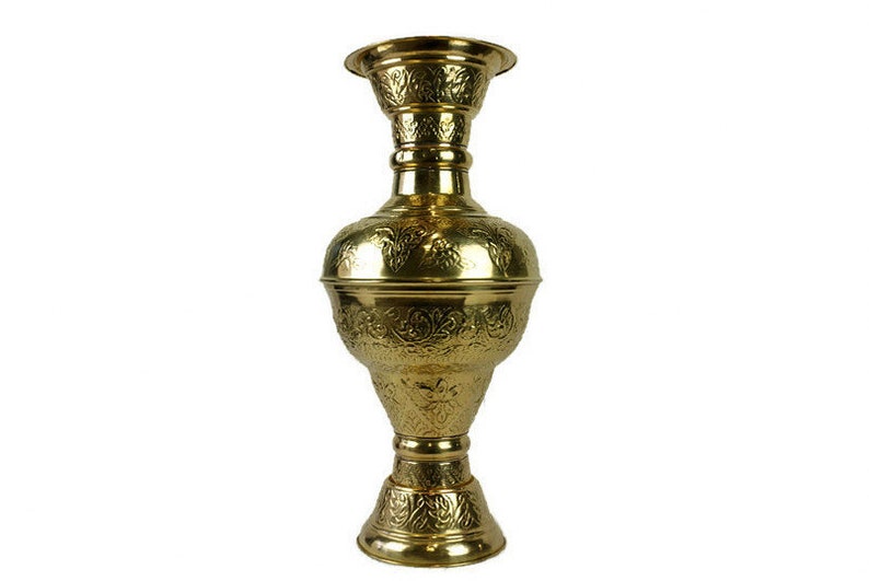 Antique Brass Vase, Extra Large Vase, Brass Engraved Vase image 10