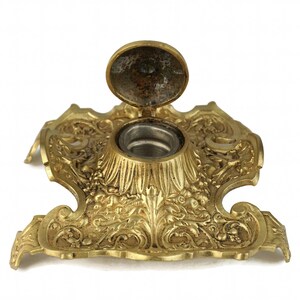 Encrier en laiton du XIXe siècle, encrier en laiton antique, grand encrier en laiton, décor de table, décor de bureau