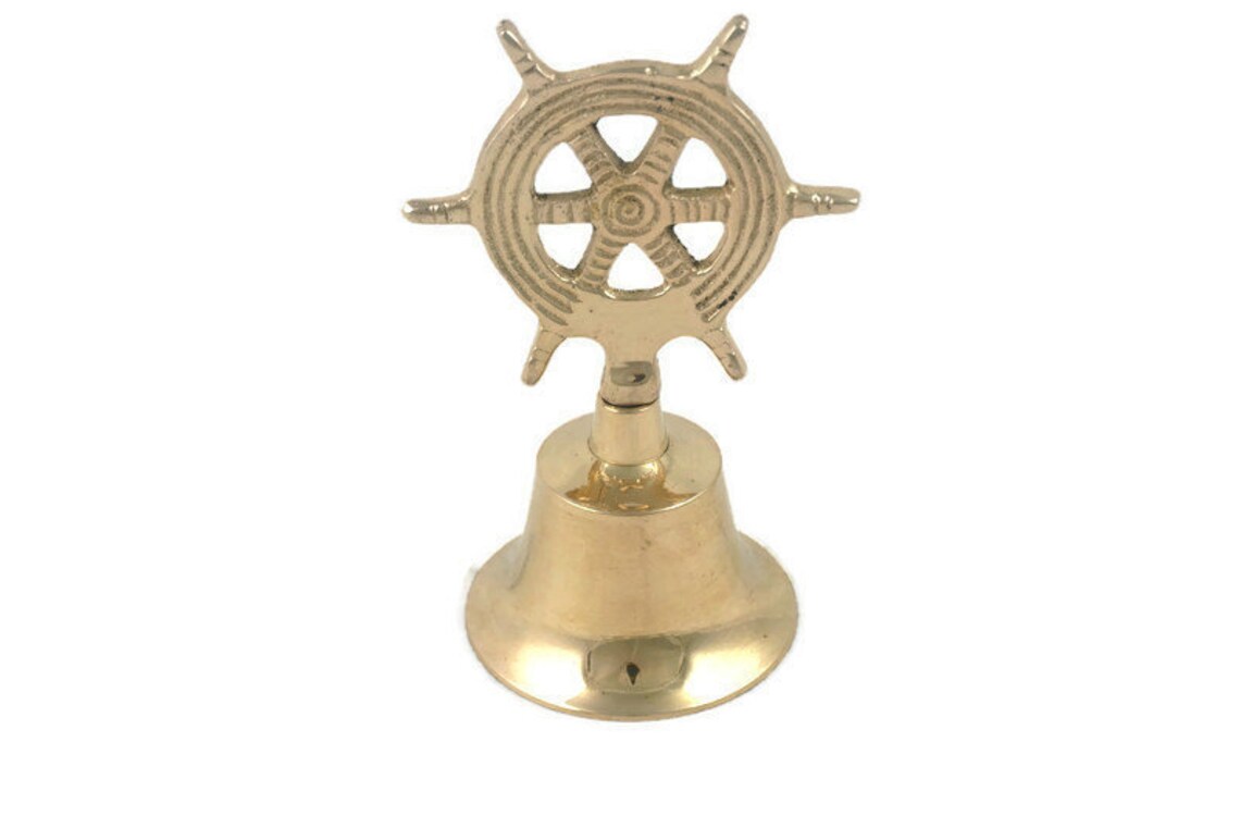 Vintage Ship Bell Brass Boat Bell With Ships Rudder Nautical Etsy