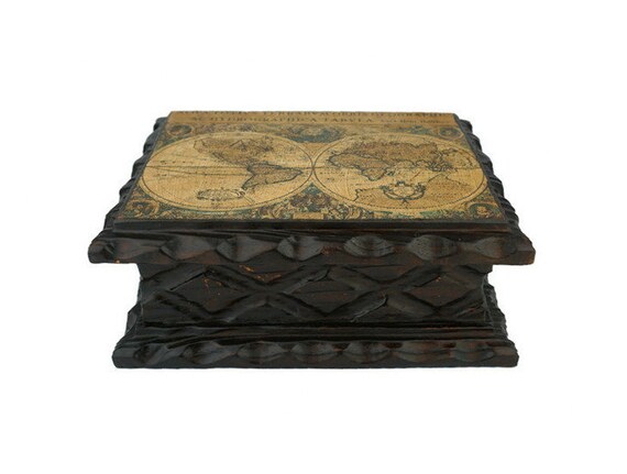 Antique Storage Box, Old Map Storage Box, Wooden … - image 2